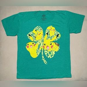 Pokémon Four Leaf Clover Pikachu Green T-Shirt Kids Size Small